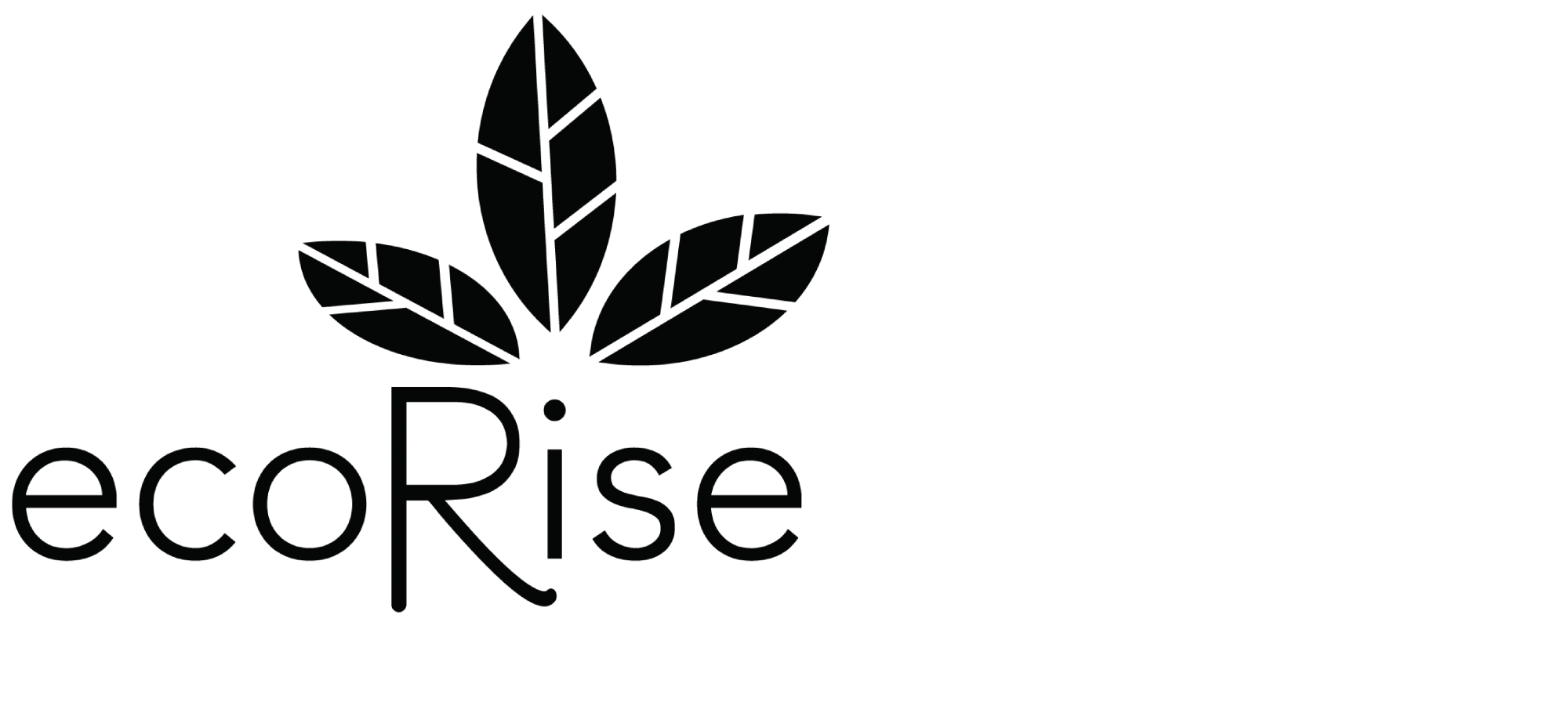black and white ecorise logo with three fanning leaves