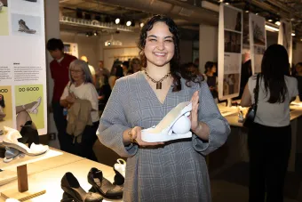 Design senior Ava Feinstein holds her shoe design prototype