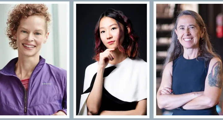 Headshots for College of Fine Arts faculty members Leah Cox Jiabao Li and Rosemary Candelario