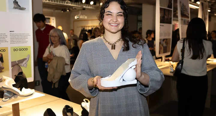 Design senior Ava Feinstein holds her shoe design prototype